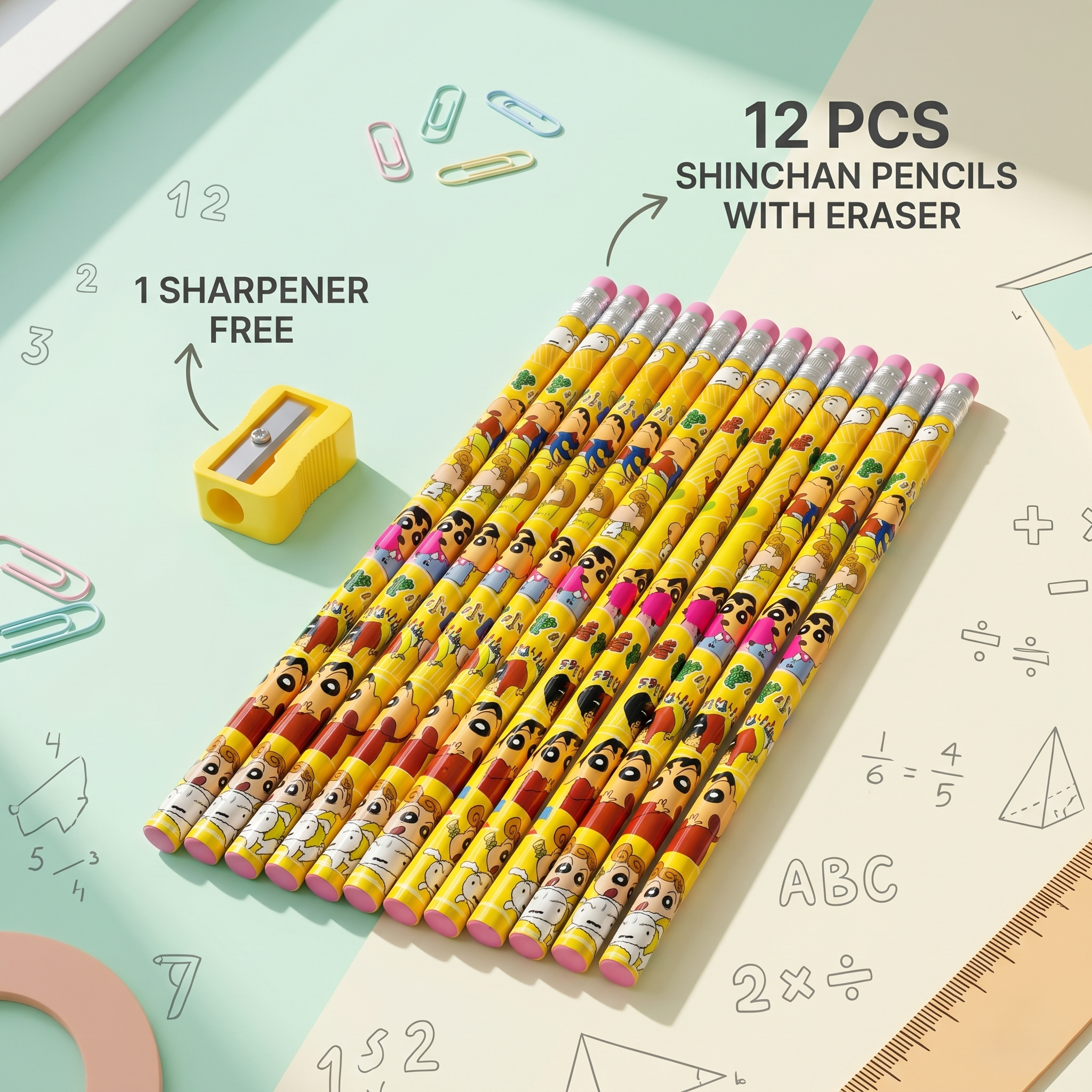 Shinchan Yellow Premium Wooden Pencil Set