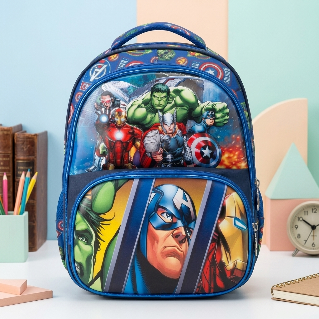 13" Superhero Multi-Compartment Junior Backpack | Ergonomic 3-Pocket School Bag for Kids
