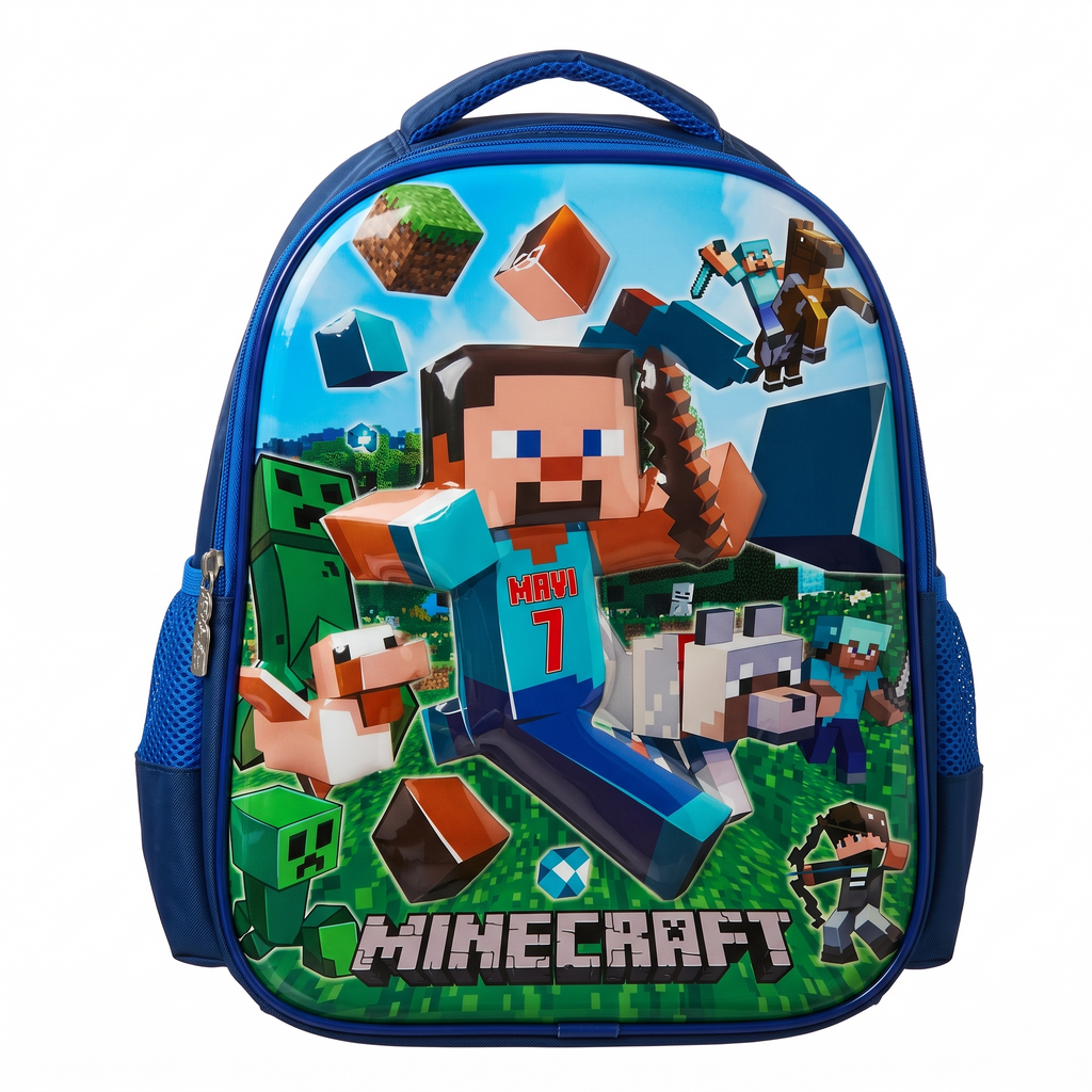 15" Minecraft Kids School Backpack with Matching Pencil Case – Blue