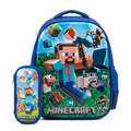 15" Minecraft Kids School Backpack with Matching Pencil Case – Blue