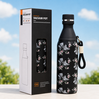 18oz Floral Insulated Water Bottle – Black