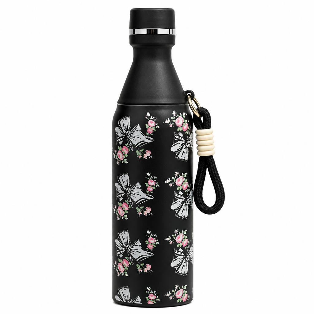 18oz Floral Insulated Water Bottle – Black