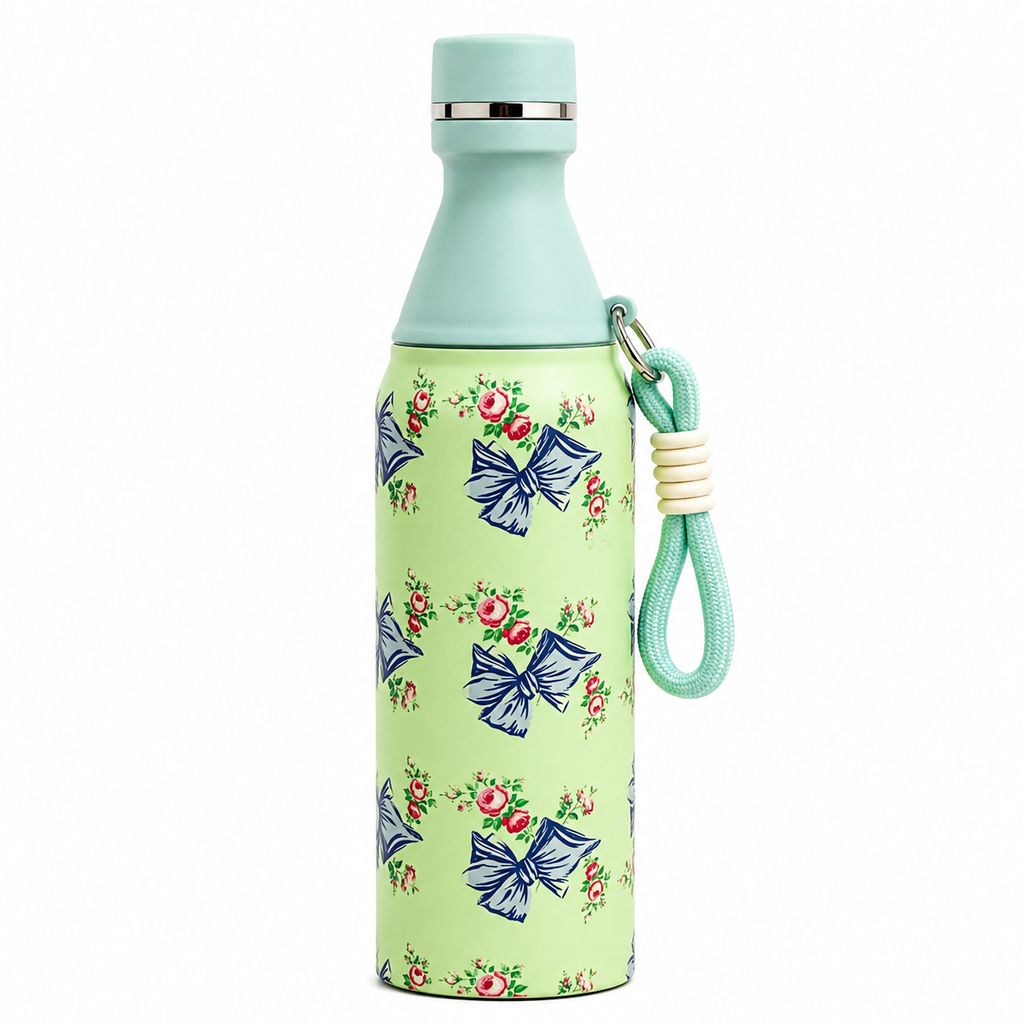 18oz Floral Insulated Water Bottle – Mint Green