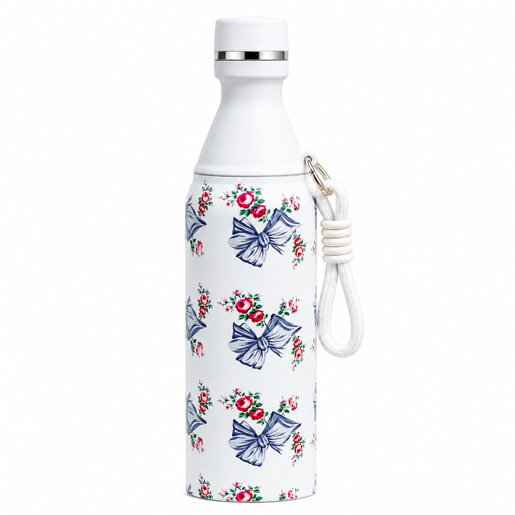 18oz Floral Insulated Water Bottle – White