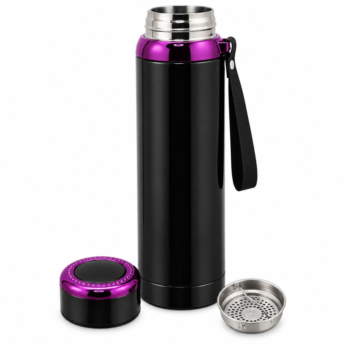 1L SUS304 Insulated Water Bottle with Removable Alkaline Insert – Black