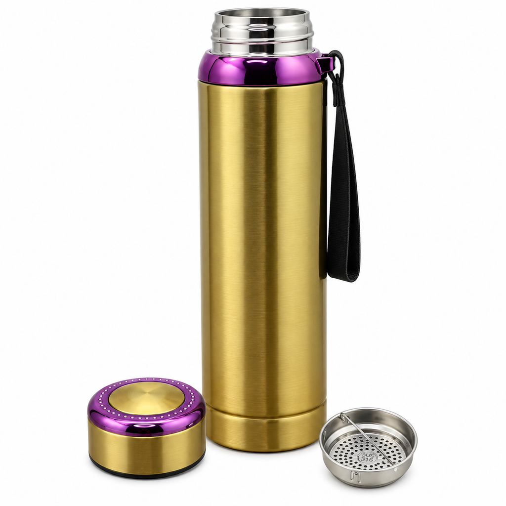 1L SUS304 Insulated Water Bottle with Removable Alkaline Insert – Golden