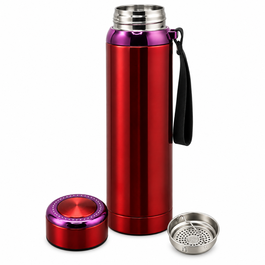 1L SUS304 Insulated Water Bottle with Removable Alkaline Insert – Shiny Red