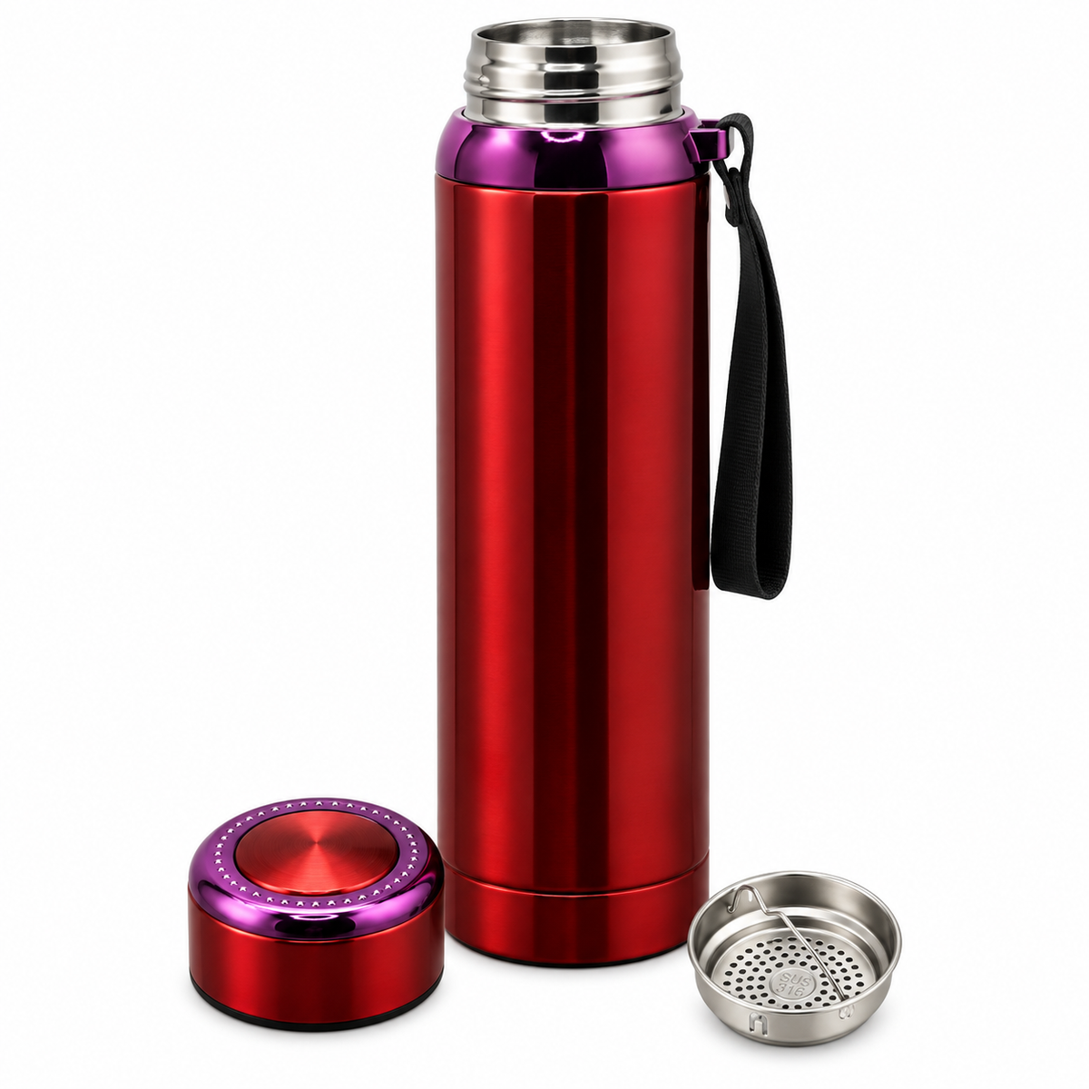 1L SUS304 Insulated Water Bottle with Removable Alkaline Insert – Shiny Red