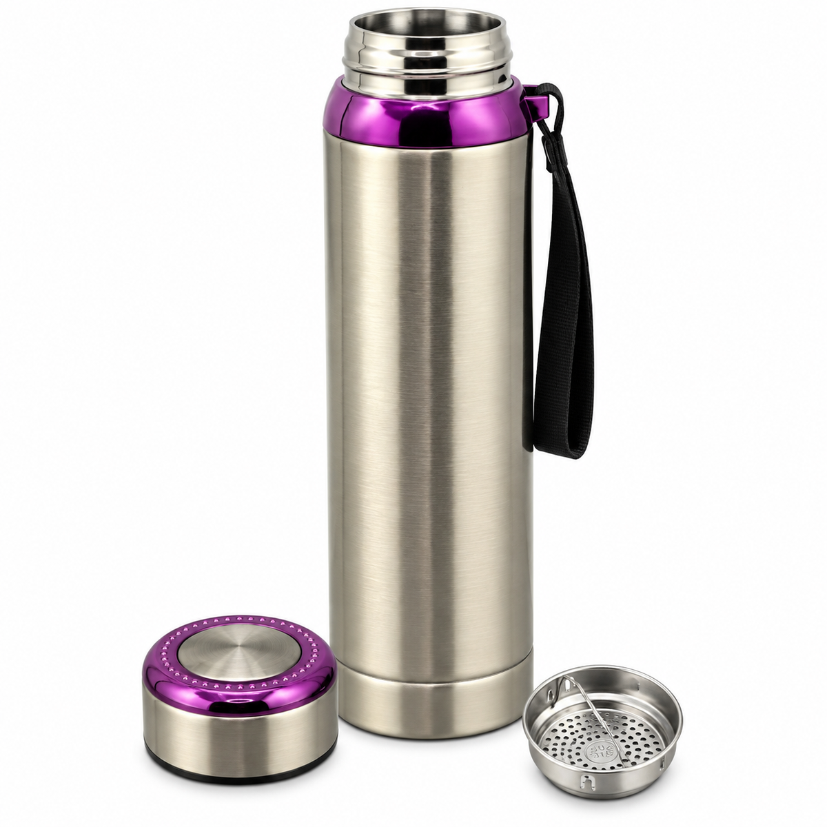 1L SUS304 Insulated Water Bottle with Removable Alkaline Insert – Silver