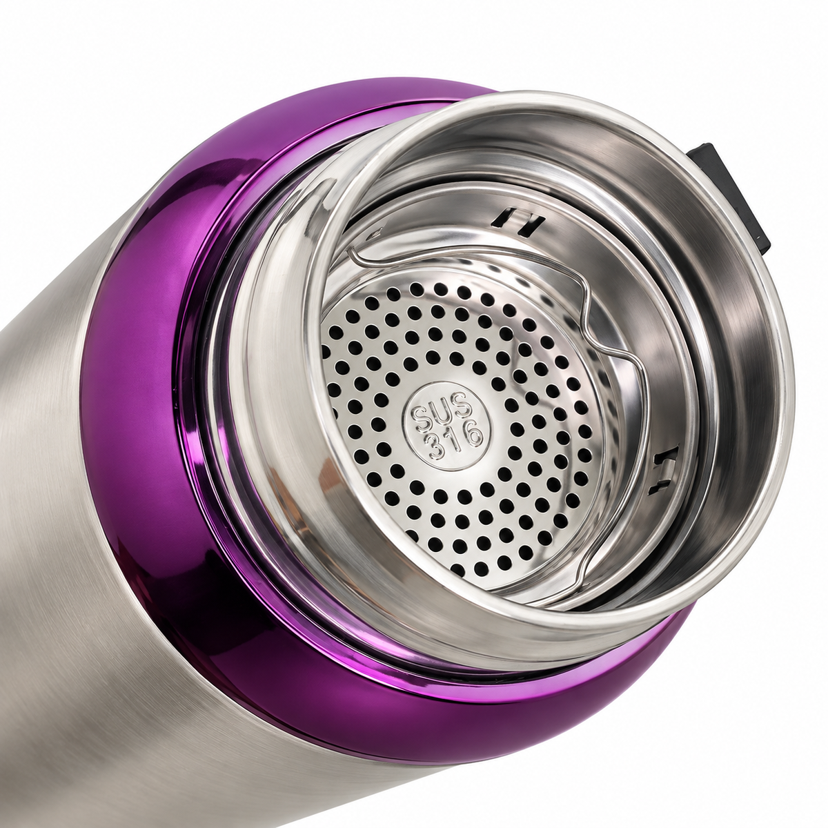 1L SUS304 Insulated Water Bottle with Removable Alkaline Insert – Silver