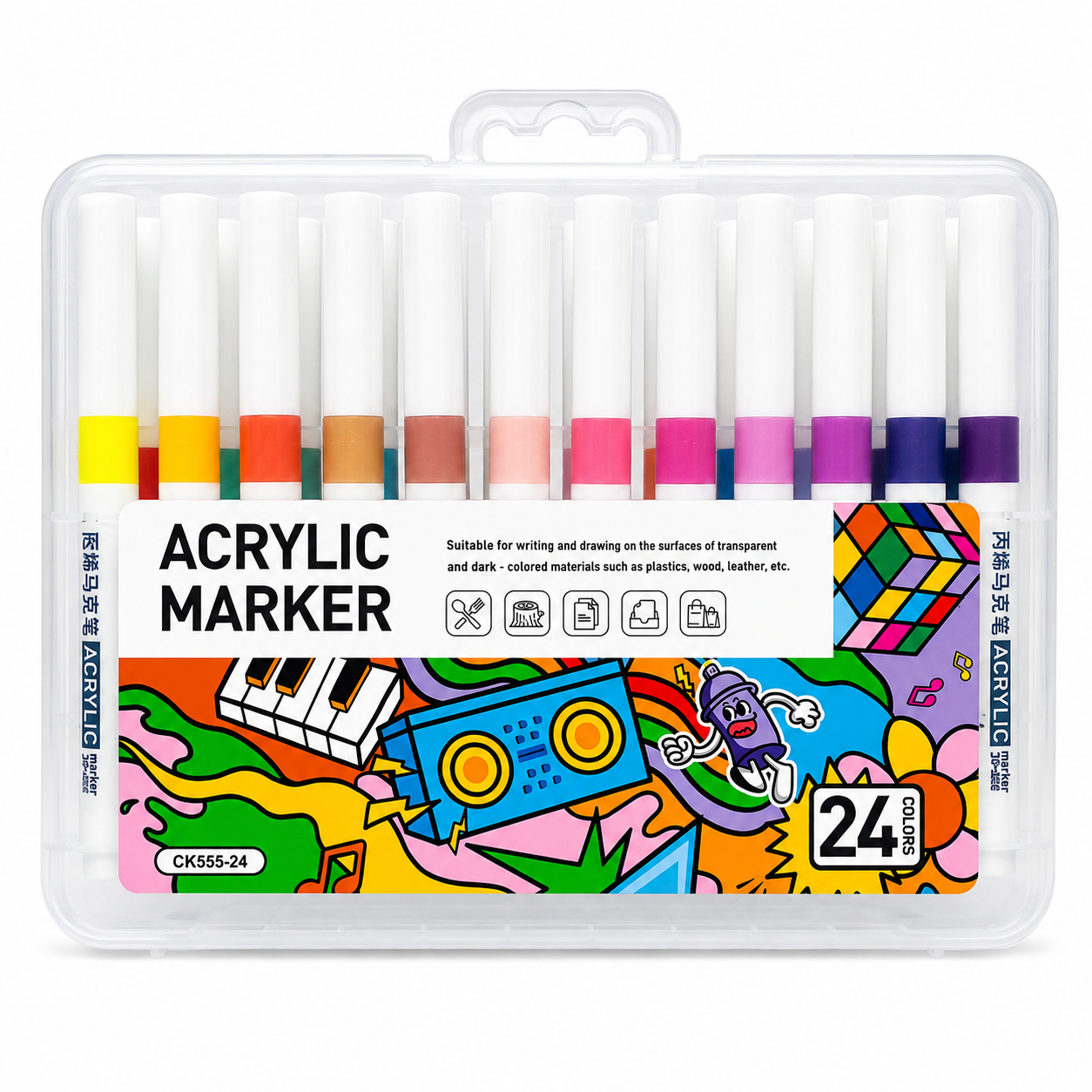 Professional 24-Color Fine Tip Acrylic Paint Pens