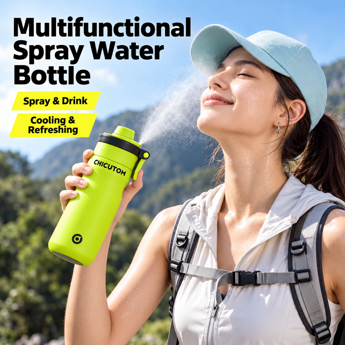 Chicutom® 650ml Mist Spray Insulated Bottle – Neon Lime Black