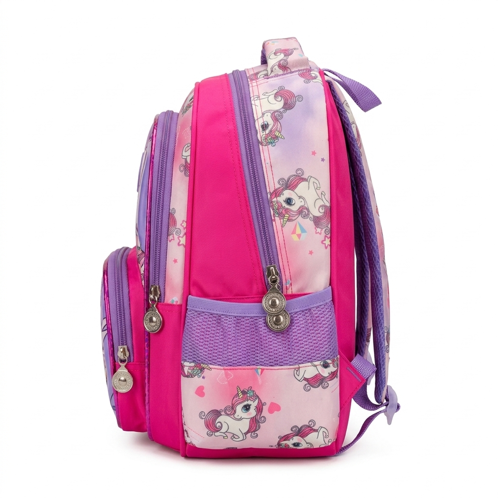 13" Magical Unicorn 3-Compartment Junior Backpack | Ergonomic Pink & Purple School Bag for Kids