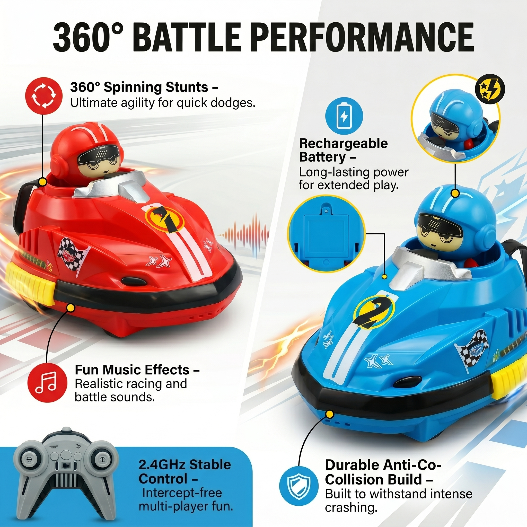 Ultimate RC Bumper Car Battle Set | 2-Player High-Speed 360° Stunts