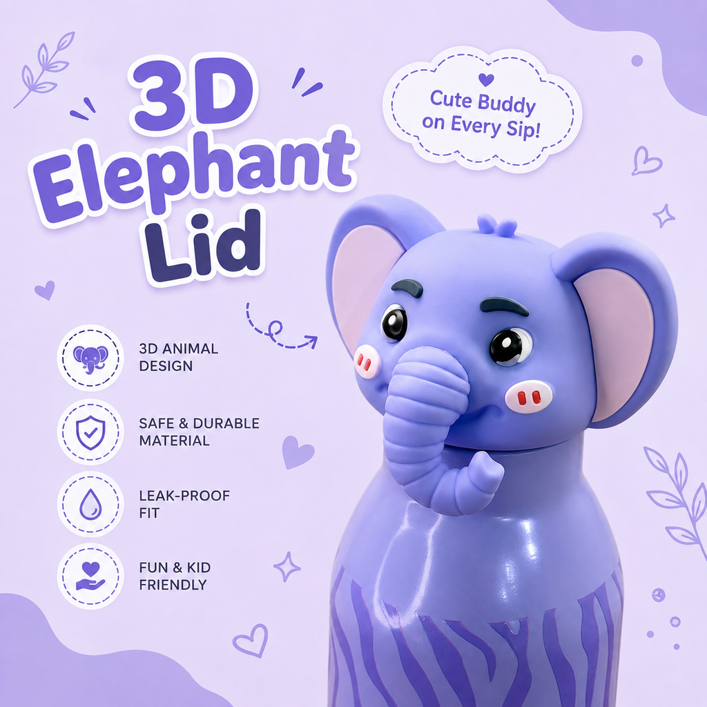 3D Elephant 450ml 2-in-1 Insulated Bottle