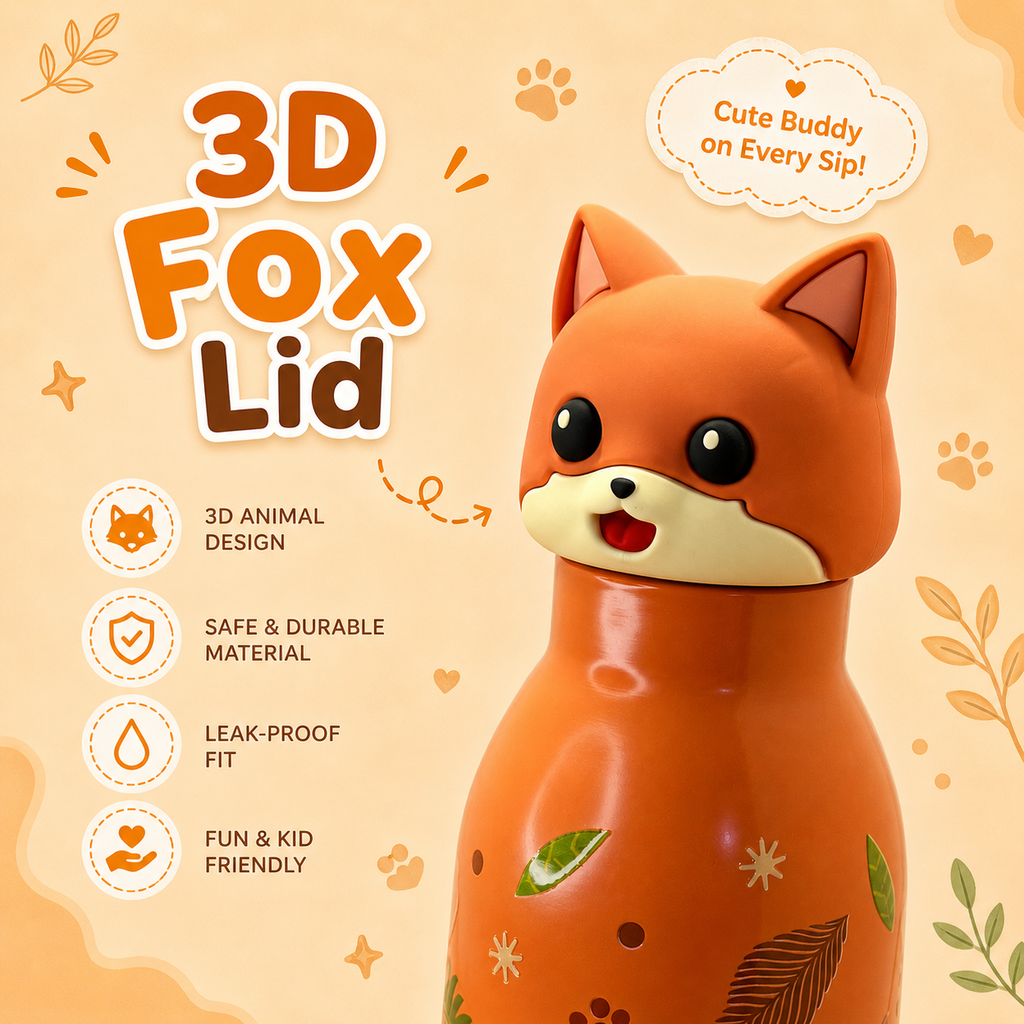 3D Fox 450ml 2-in-1 Insulated Bottle