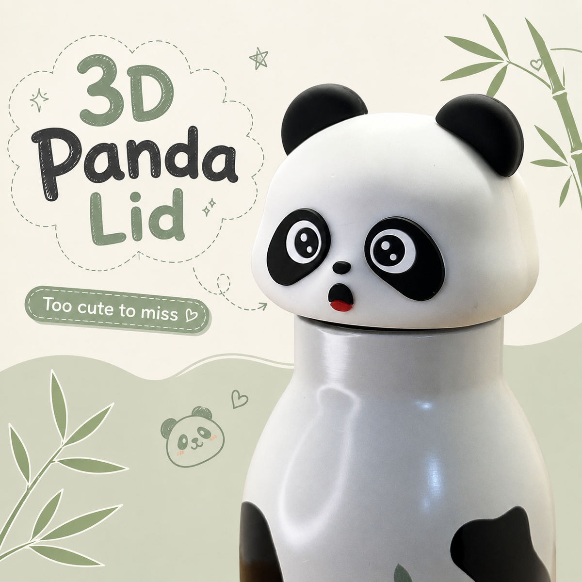 3D Panda 450ml 2-in-1 Insulated Bottle
