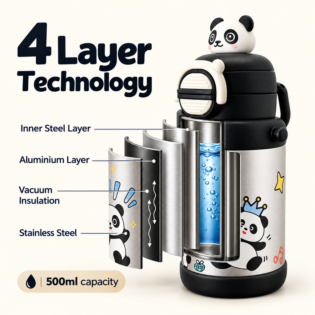 500ml Panda Party Kids Insulated Bottle
