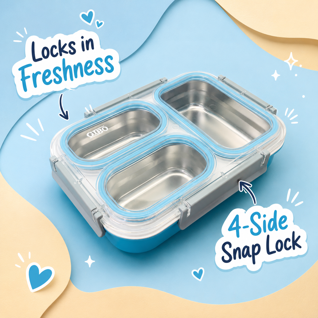 Gibo Premium Stainless Steel Bento Lunch Box (Sky Blue)