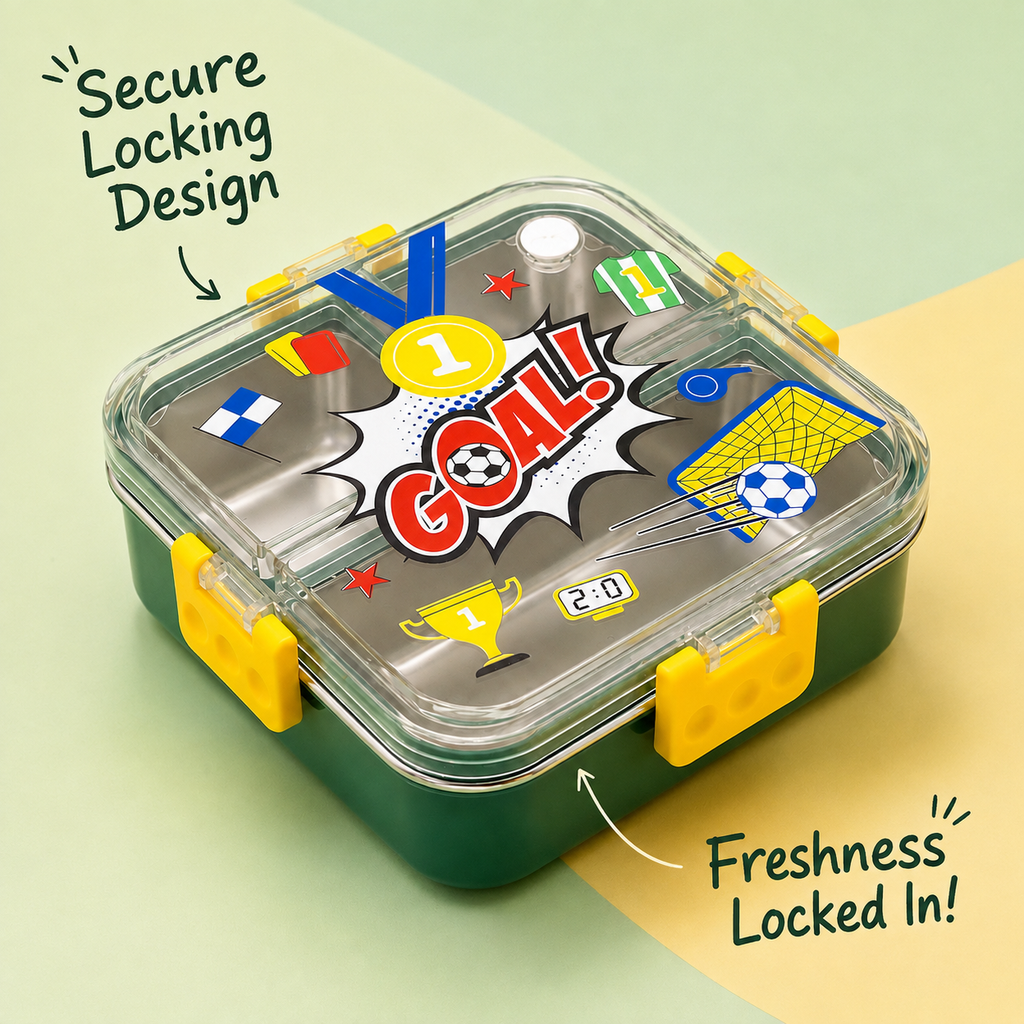 Premium 750mL Stainless Steel Kids Bento Box (Football Goal)