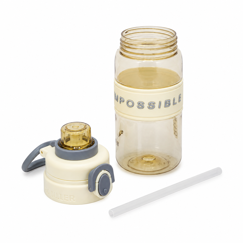 500ml 2-in-1 Straw & Spout Sipper Bottle – Cream & Grey