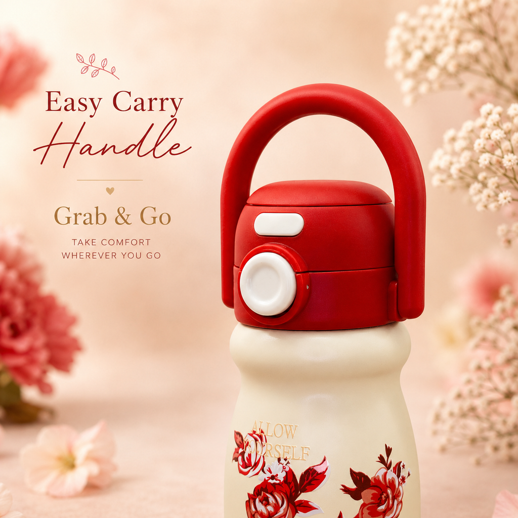 500ml Flower Insulated Steel Bottle – Red