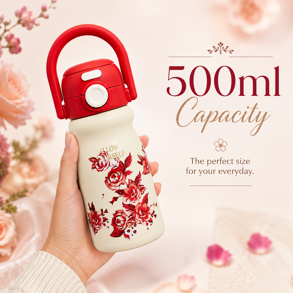 500ml Flower Insulated Steel Bottle – Red