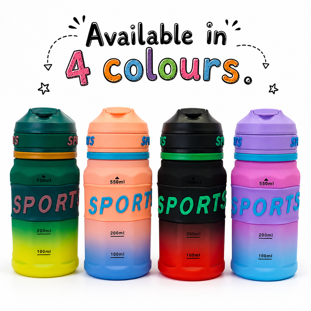 550ml Sports Straw Sipper Bottle with Carry Strap – Peach & Blue
