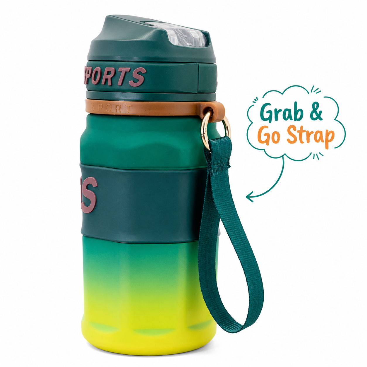 550ml Sports Straw Sipper Bottle with Carry Strap – Green & Lime