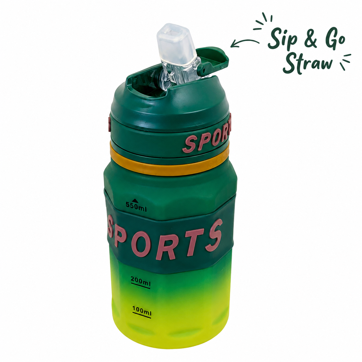 550ml Sports Straw Sipper Bottle with Carry Strap – Green & Lime