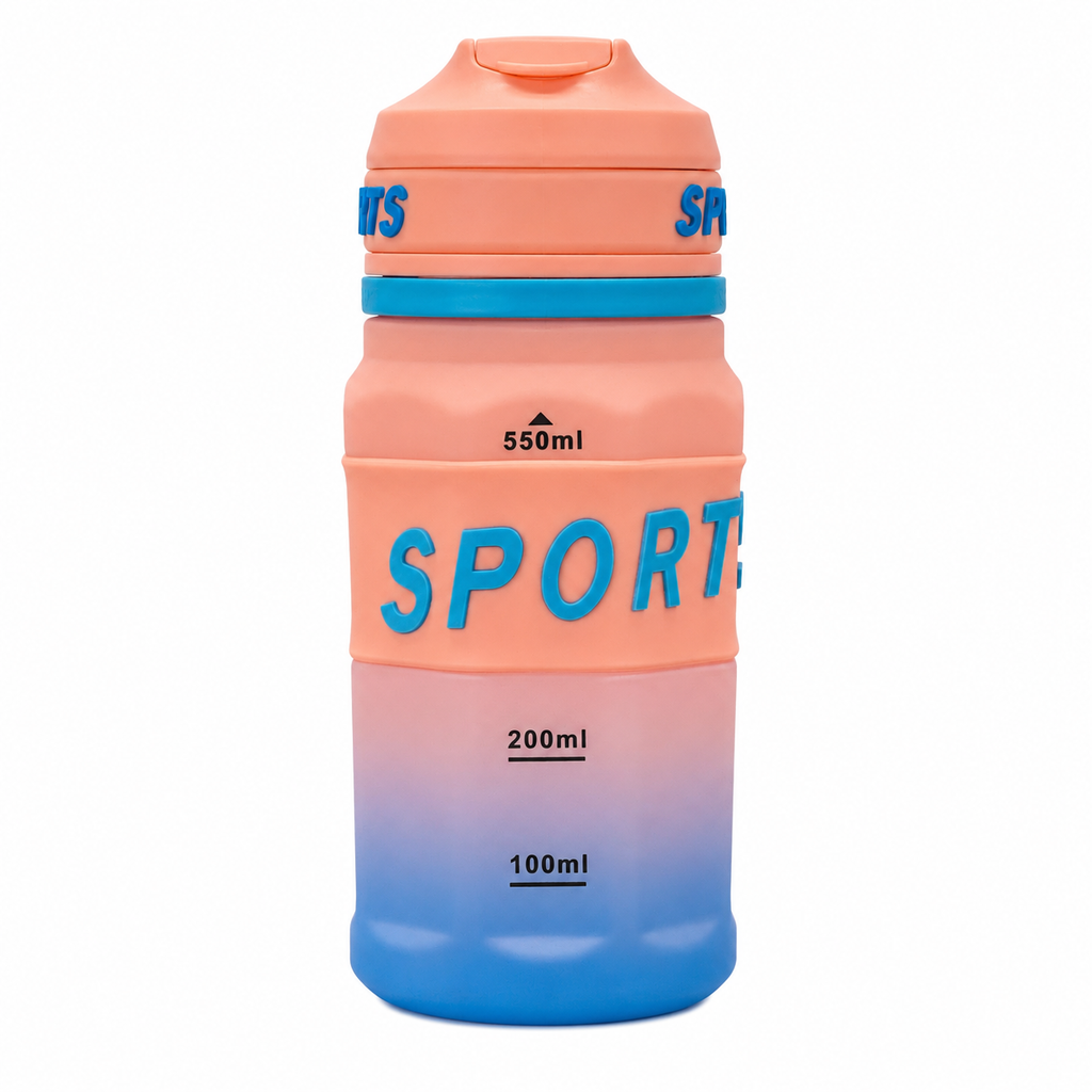 550ml Sports Straw Sipper Bottle with Carry Strap – Peach & Blue