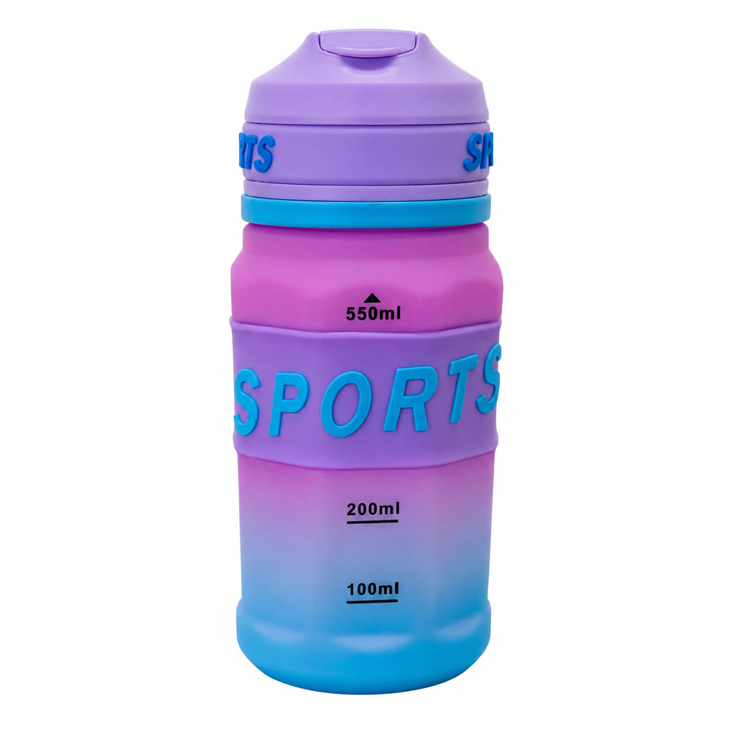 550ml Sports Straw Sipper Bottle with Carry Strap – Purple, Pink & Blue