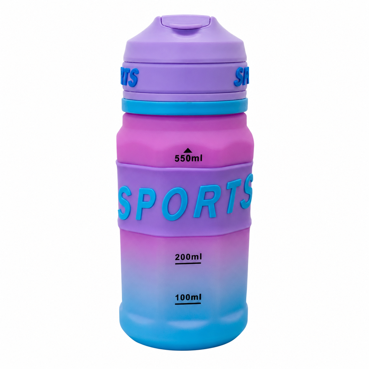 550ml Sports Straw Sipper Bottle with Carry Strap – Purple, Pink & Blue