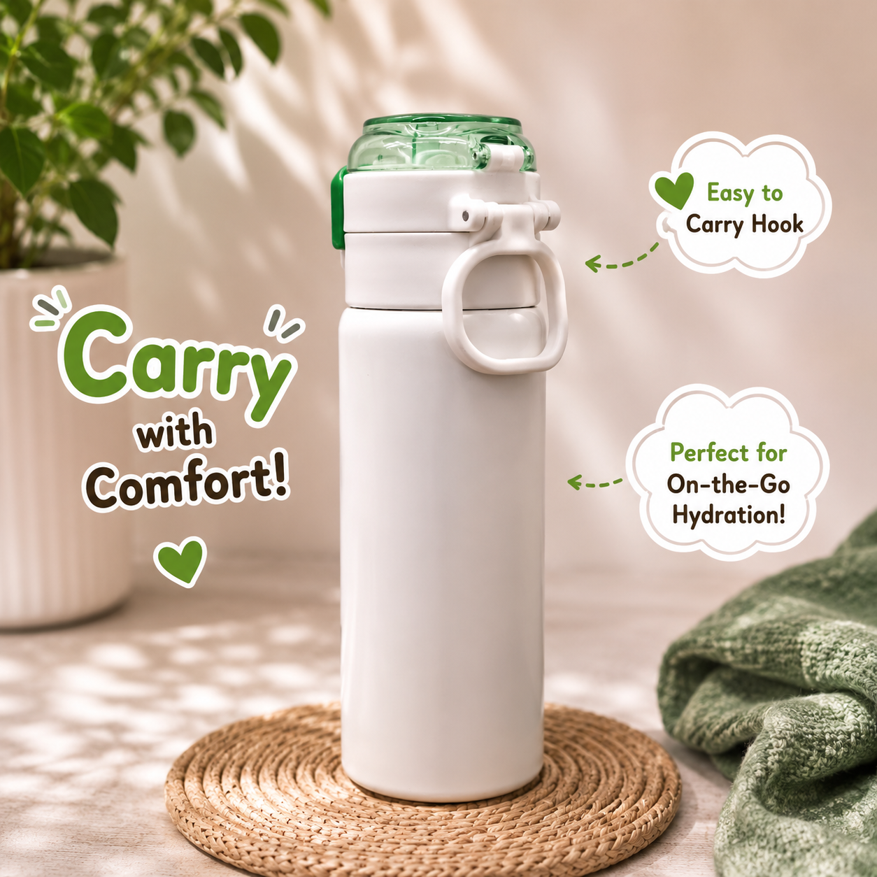 500ml WIN Dual-Drink Bottle – White & Green
