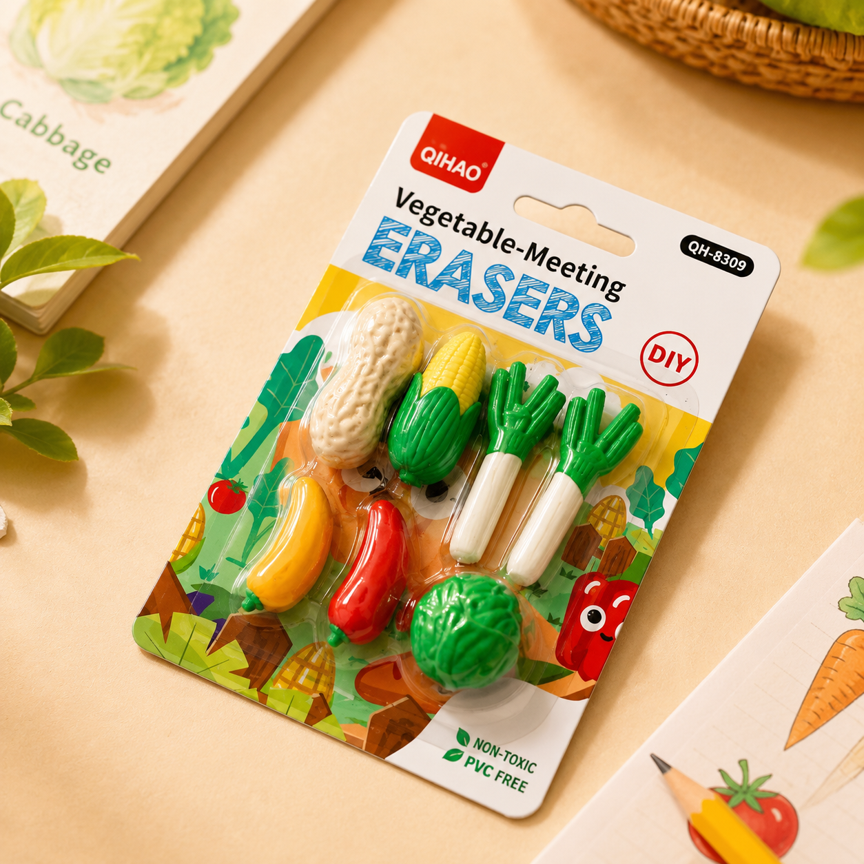 Vegetable-Meeting 3D Puzzle Eraser Set (12-Piece Pack)