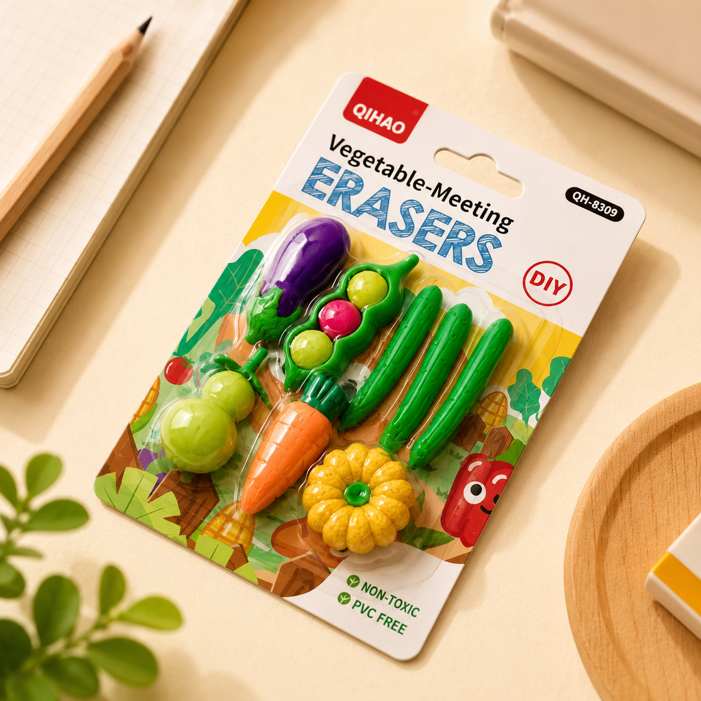 Vegetable-Meeting 3D Puzzle Eraser Set (12-Piece Pack)