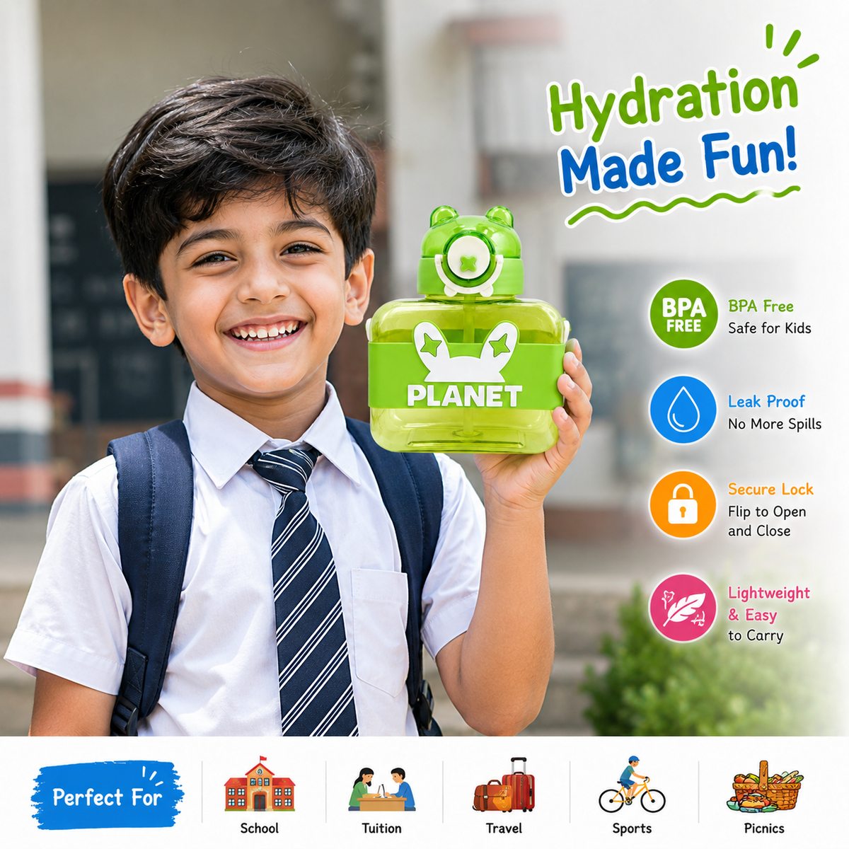 600ml Planet Kids Sipper Bottle with Strap