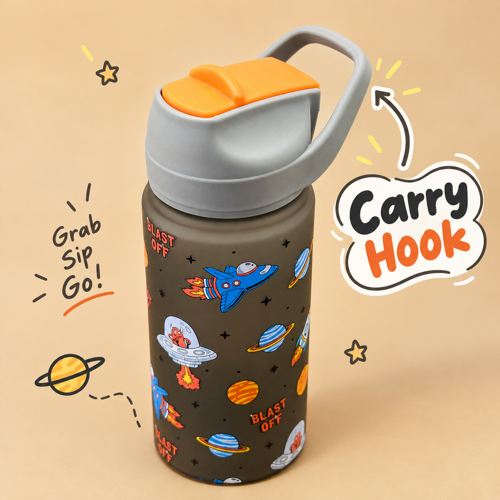 600ml Matte Finish Kids Straw Water Bottle – 4 Playful Themes