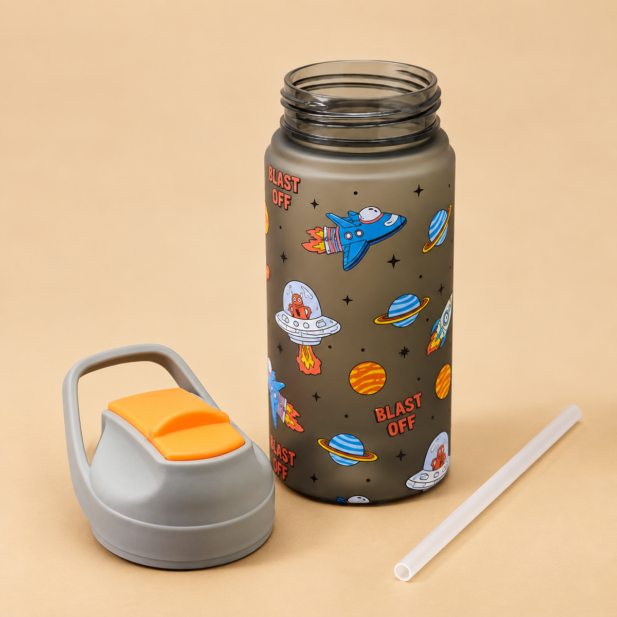 600ml Matte Finish Kids Straw Water Bottle – 4 Playful Themes