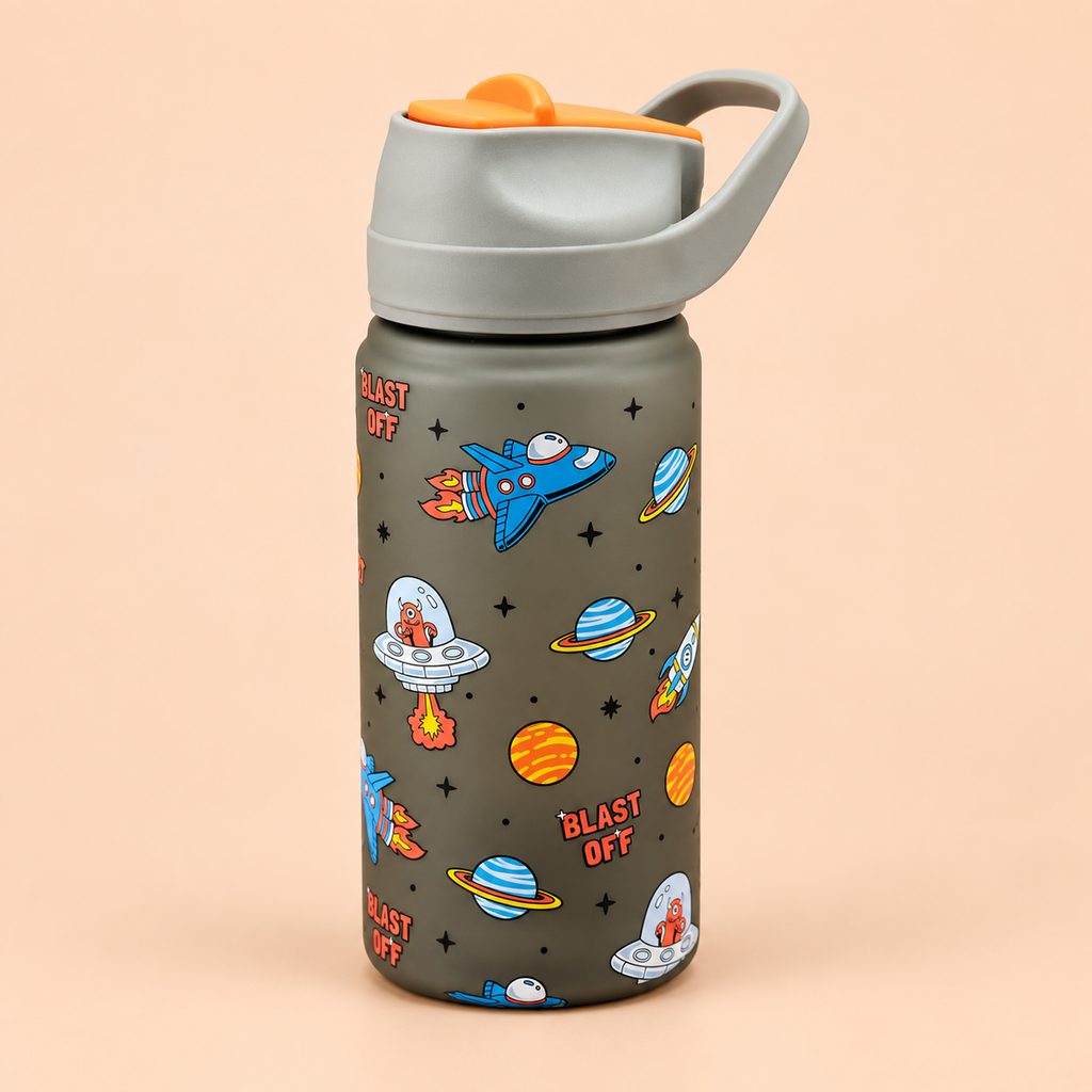 600ml Matte Finish Kids Straw Water Bottle – 4 Playful Themes