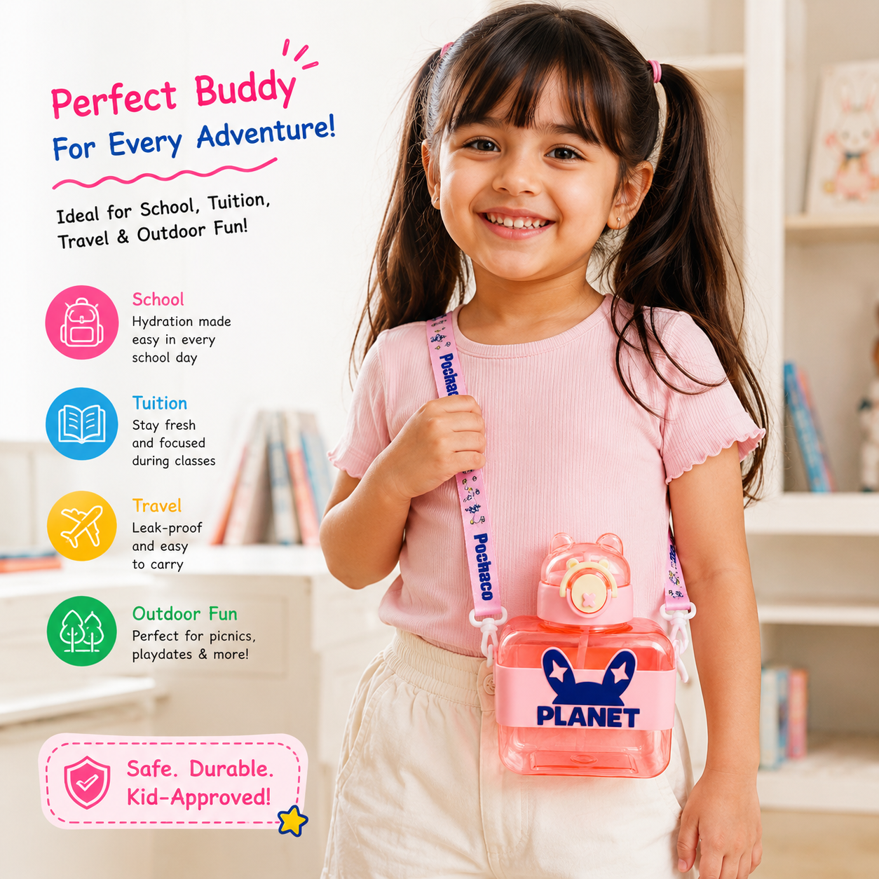Cosmic Pink 600ml Planet Kids Sipper Bottle