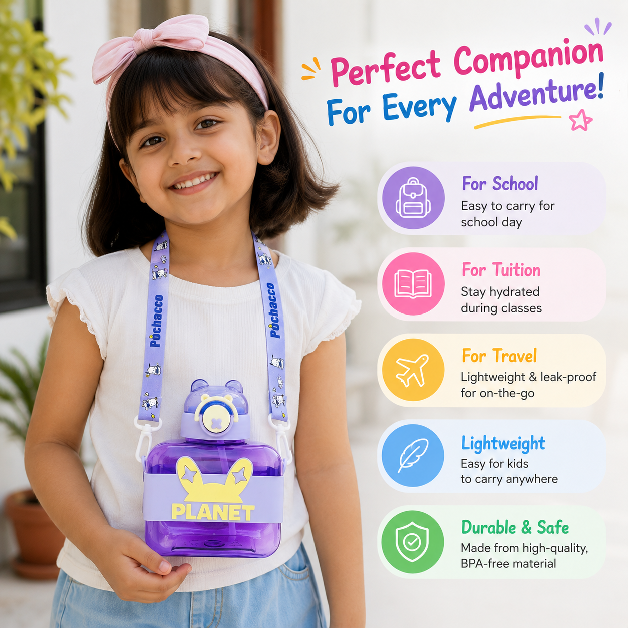 Cosmic Purple 600ml Planet Kids Sipper Bottle