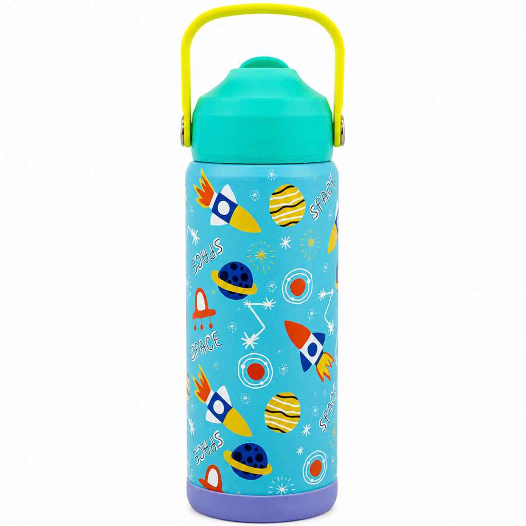 600ml Space Theme Stainless Steel Insulated Bottle for Kids – Sky Blue