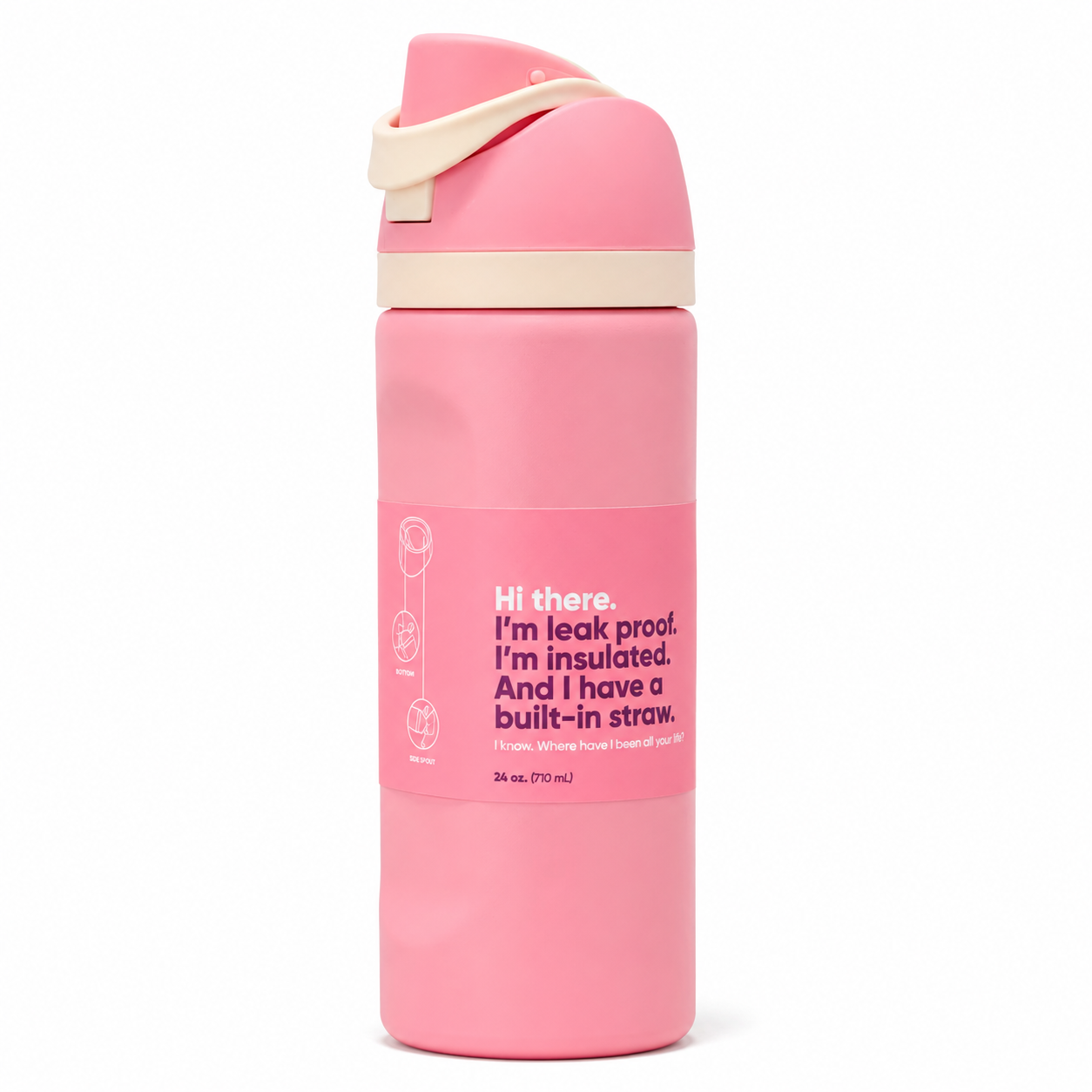 710ml 2-in-1 Insulated Stainless Steel Bottle with Straw & Spout – Blush Pink