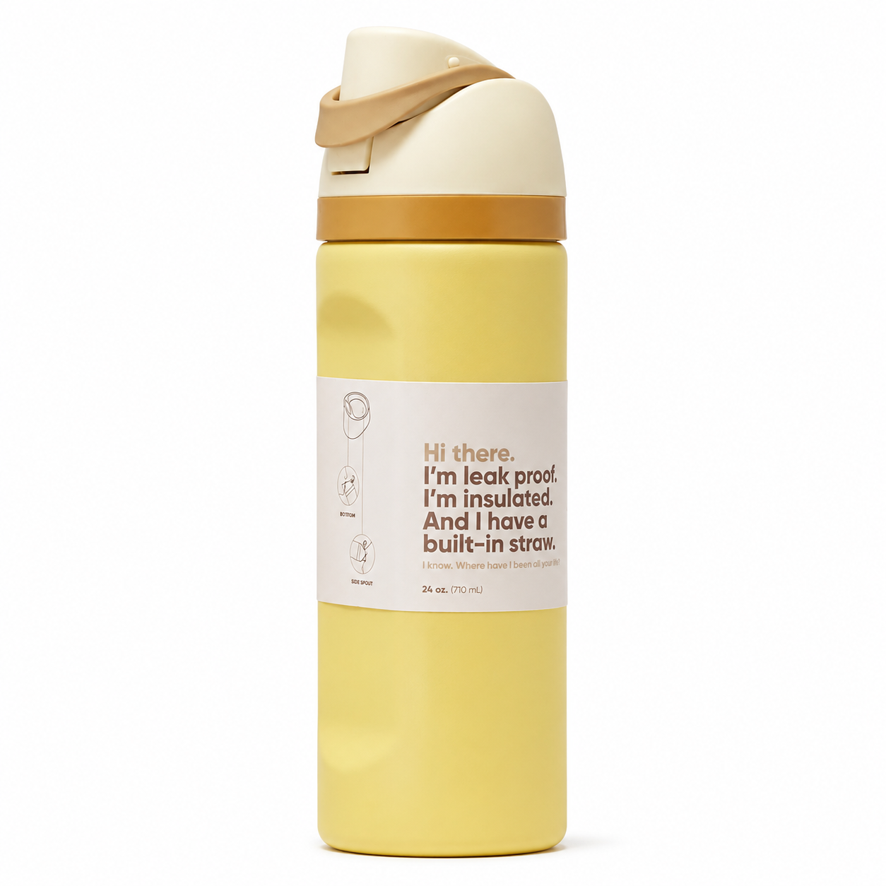 710ml 2-in-1 Insulated Stainless Steel Bottle with Straw & Spout – Butter Yellow