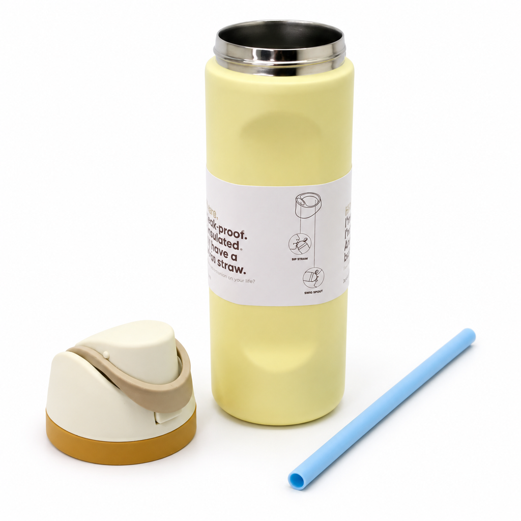 710ml 2-in-1 Insulated Stainless Steel Bottle with Straw & Spout – Butter Yellow