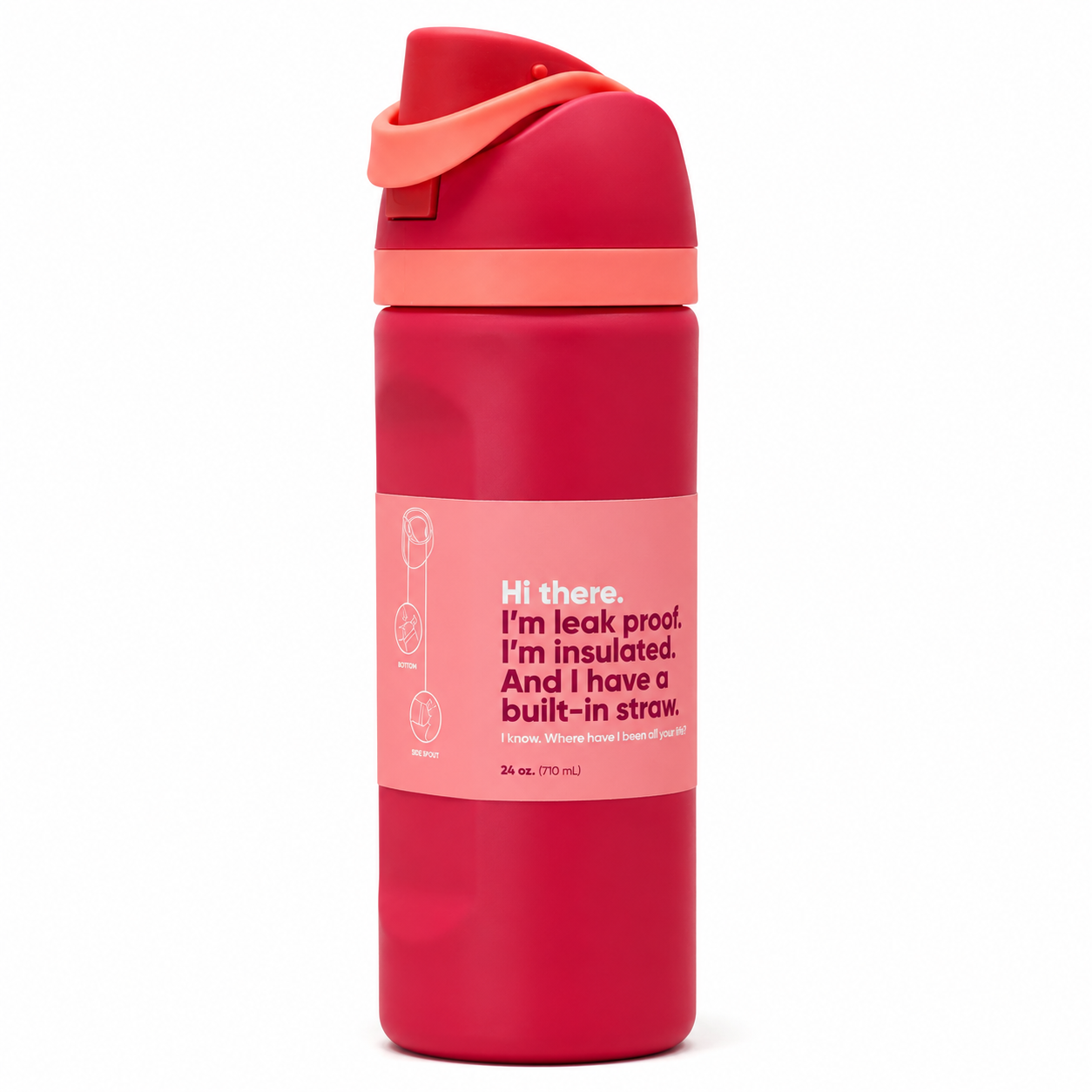 710ml 2-in-1 Insulated Stainless Steel Bottle with Straw & Spout – Cherry Red