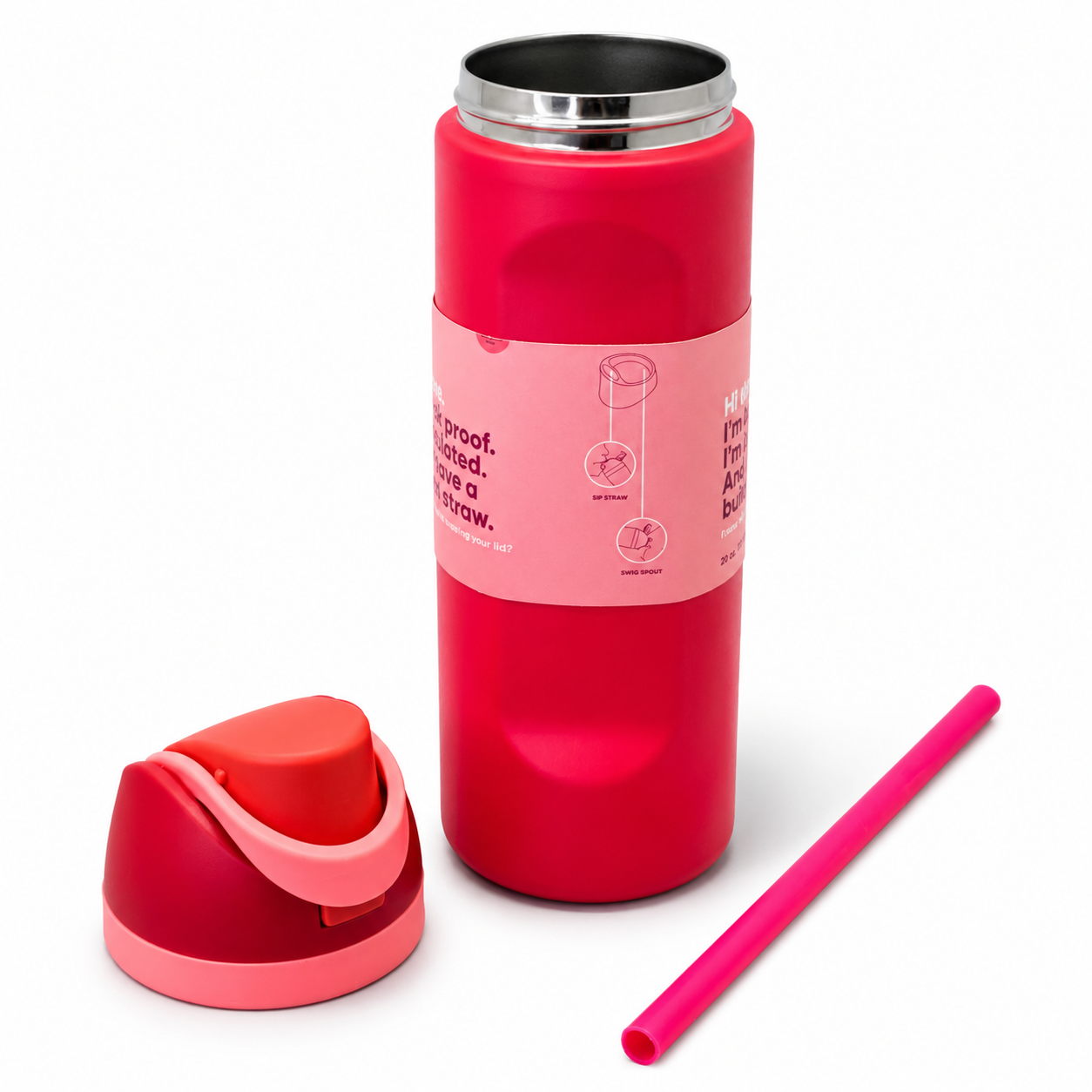 710ml 2-in-1 Insulated Stainless Steel Bottle with Straw & Spout – Cherry Red