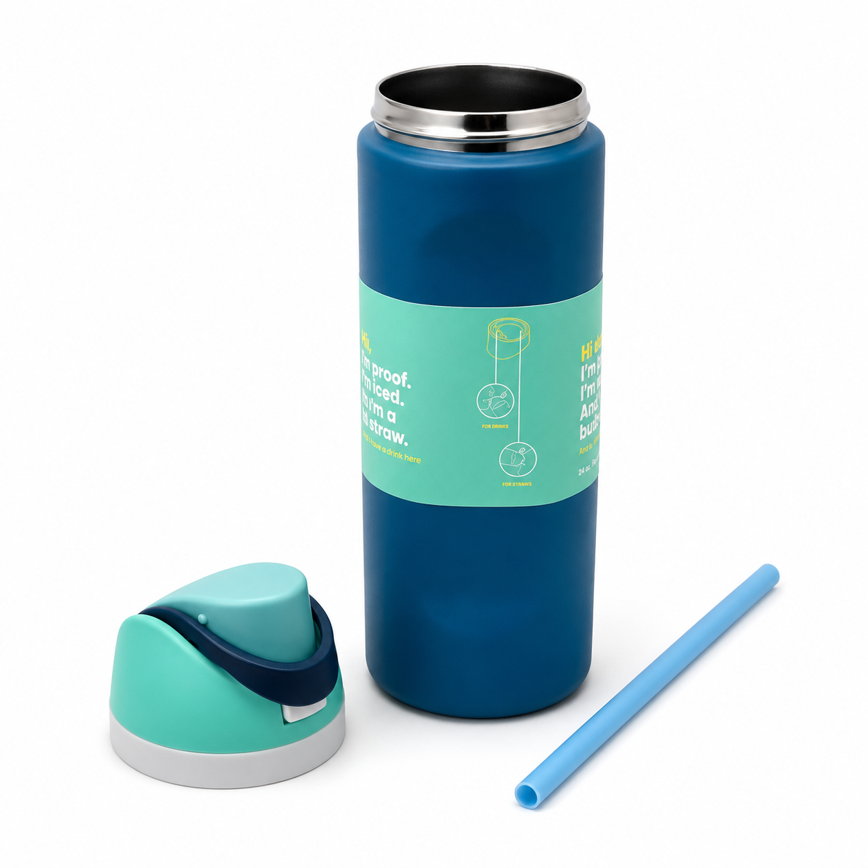 710ml 2-in-1 Insulated Stainless Steel Bottle with Straw & Spout – Ocean Blue & Aqua