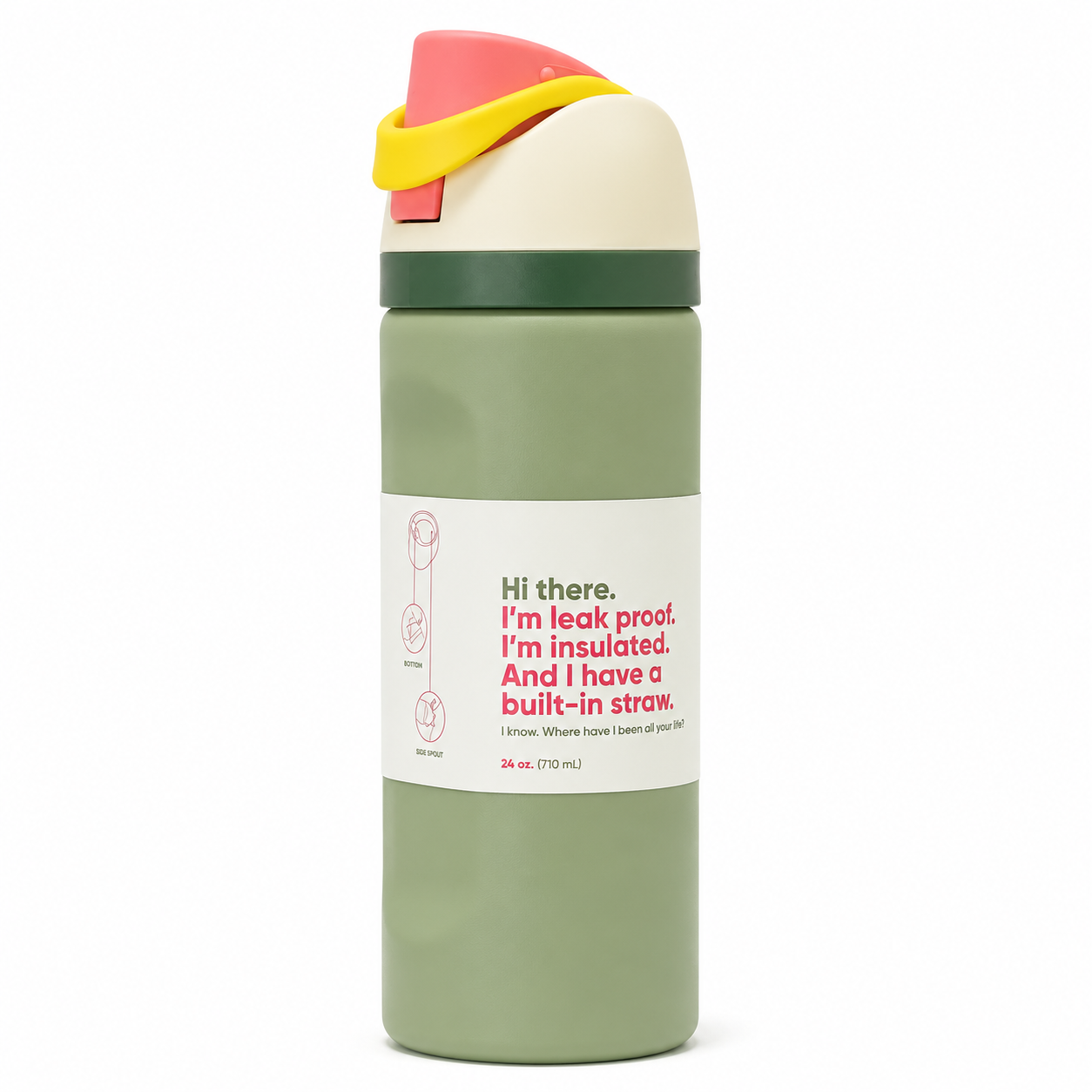 710ml 2-in-1 Insulated Stainless Steel Bottle with Straw & Spout – Sage Green